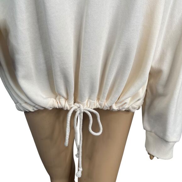 NWT American Eagle Ivory Cinched Drawstring Henley Oversized Sweatshirt SZ M - Picture 5 of 10